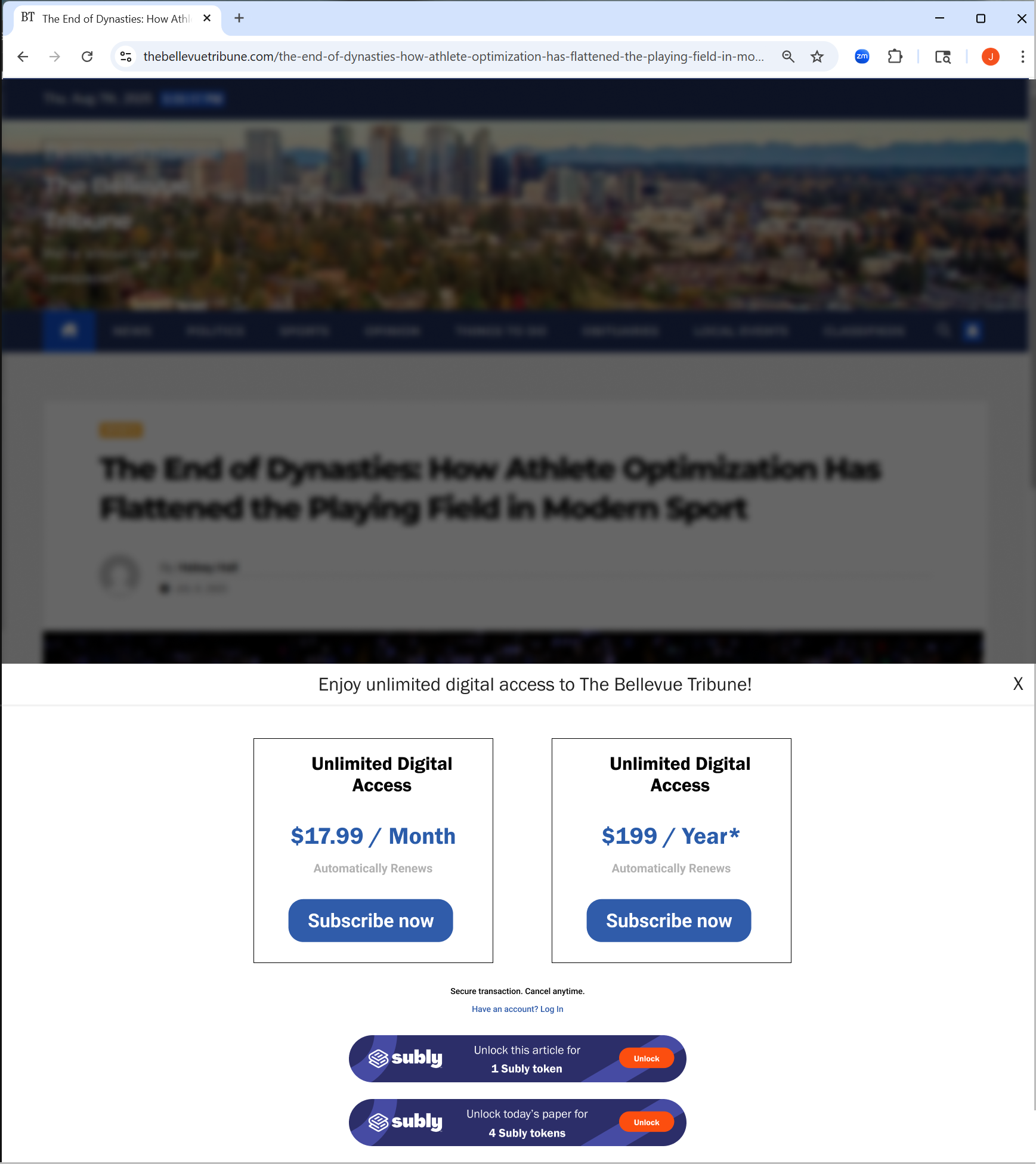 Paywall after Subly